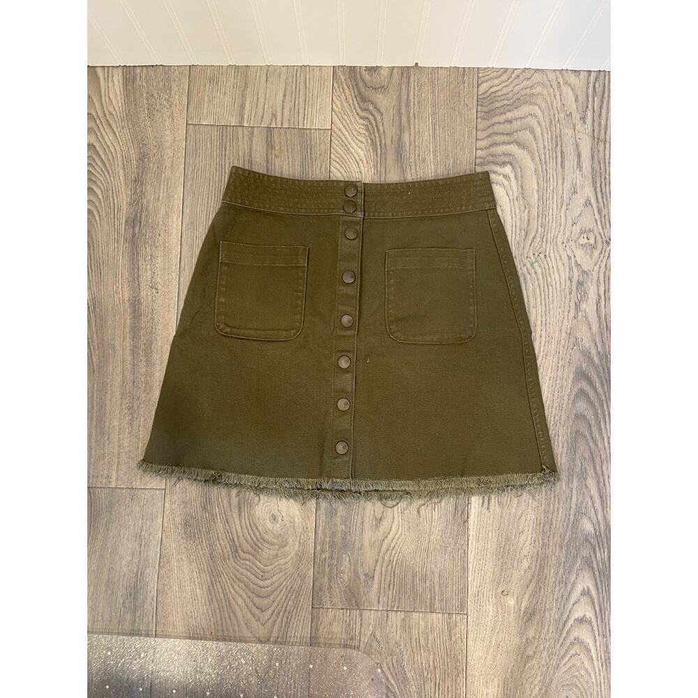 Madewell Mini Skirt Women's 2 Green Raw Hem Button Front A-line Utility, Canvas